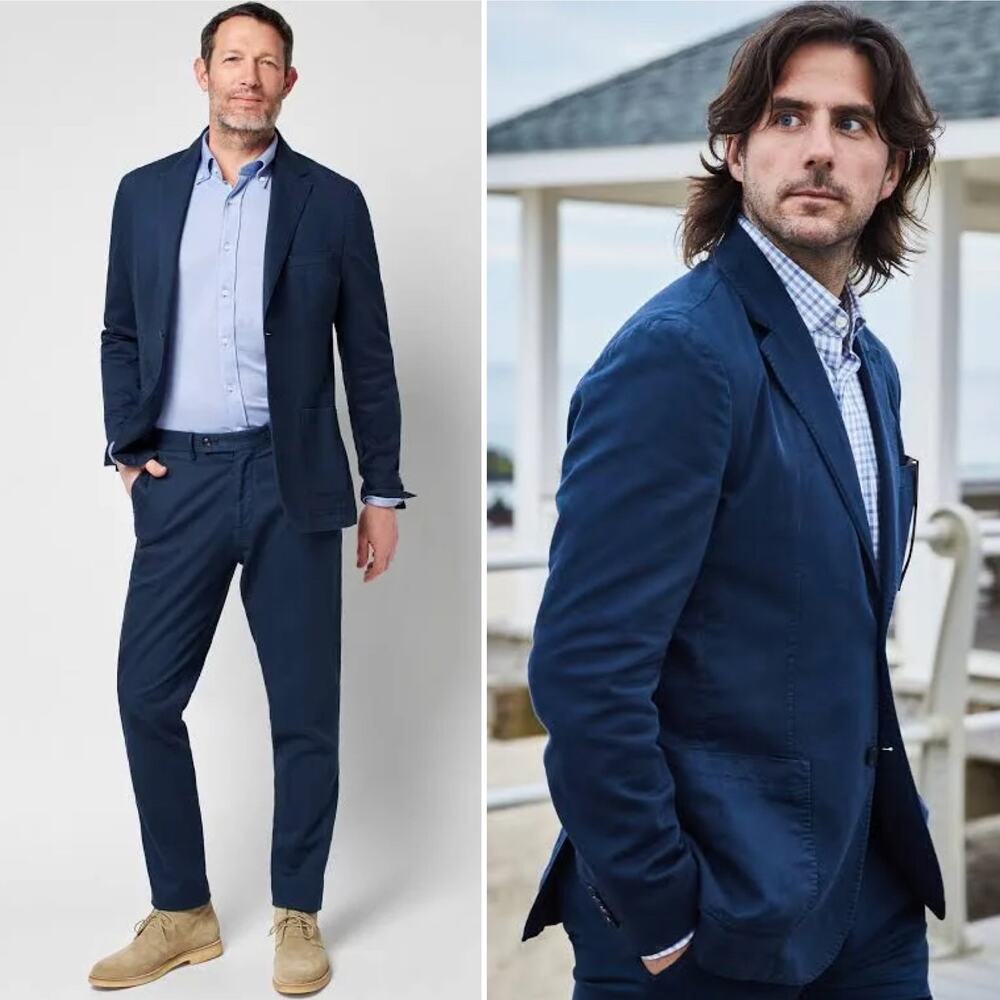 Faherty Reserve Cotton Linen All Season Blazer Navy Blue Sz XXL